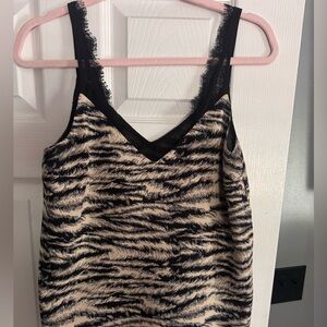 Express Black and Cream Lace Trim Top